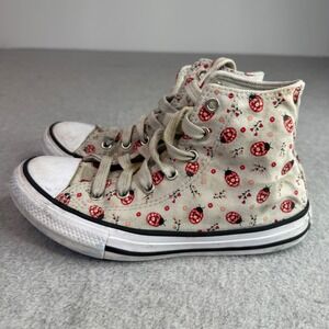 Converse Chuck Taylor High Top Junior 2 White Ladybug Floral Sneakers 671239F